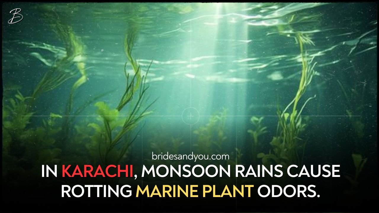 Monsoon rains trigger foul odour from decaying marine plants in Karachi