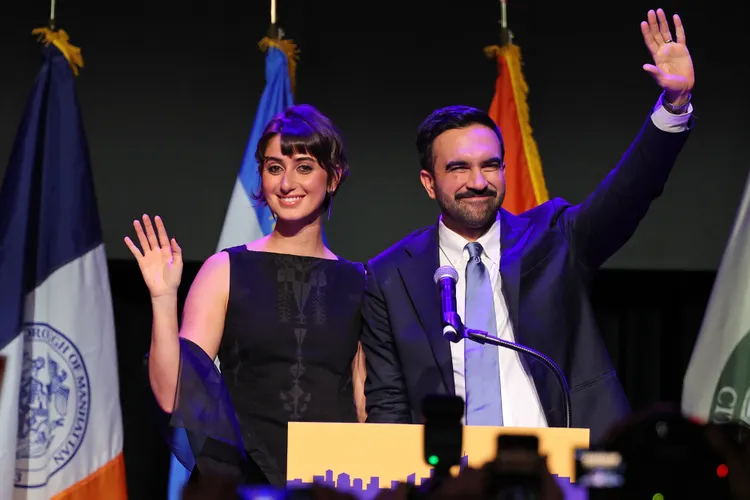 Zohran Mamdani and wife Rama Duwaji at his election night watch party on Nov. 4, 2025, in New York City.
Credit : ANGELA WEISS/AFP via Getty