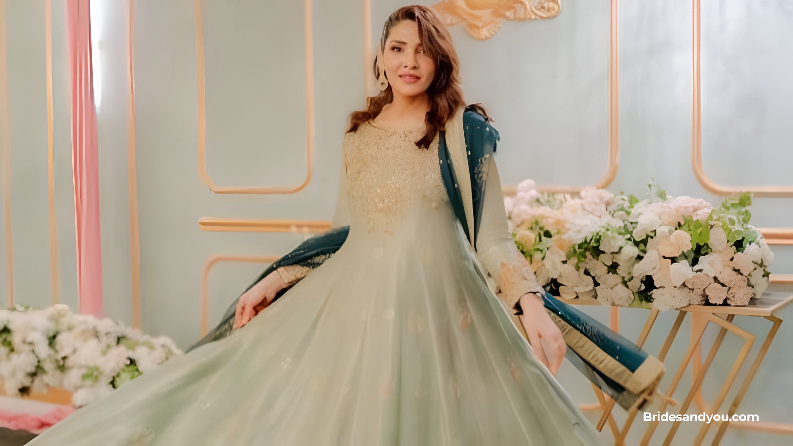 Zhalay Sarhadi Stuns Fans in a Sage Green Anarkali at a Festive Shoot
